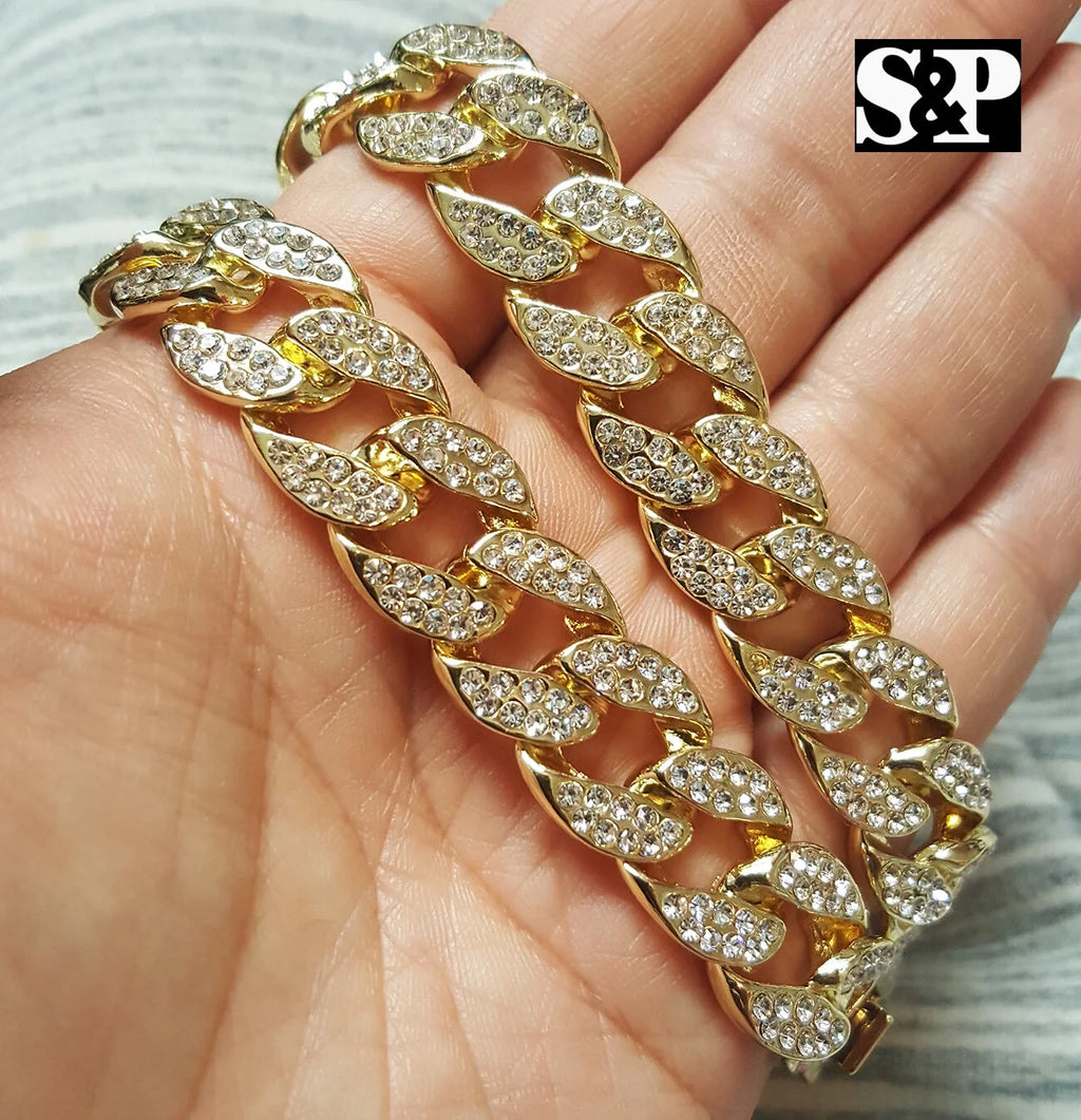 Cubic Zirconia Pendant & 15mm Iced Cuban Chain Necklace J6870