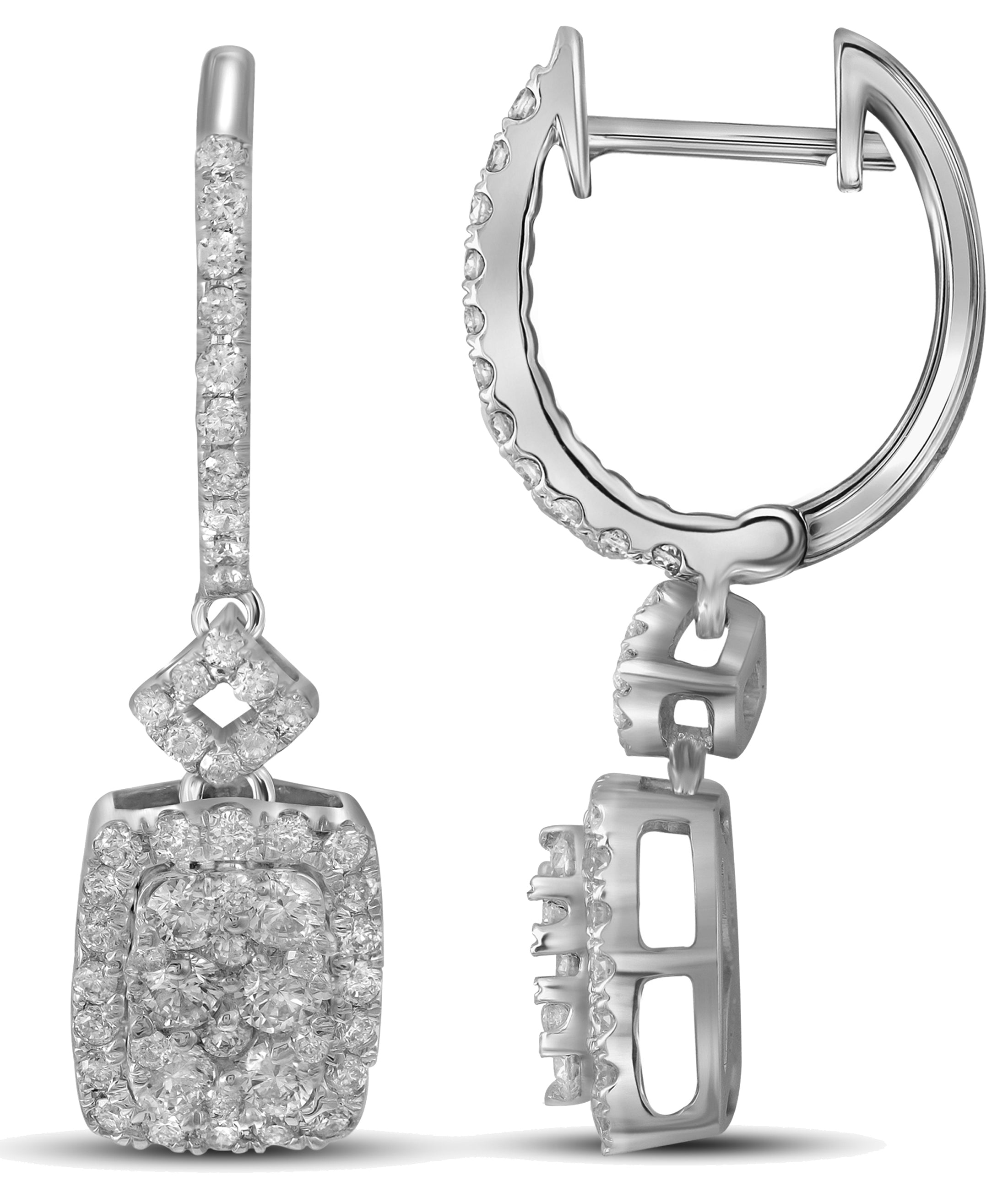 14K White Gold Square Earrings with 0.82 CT Diamonds Y29663