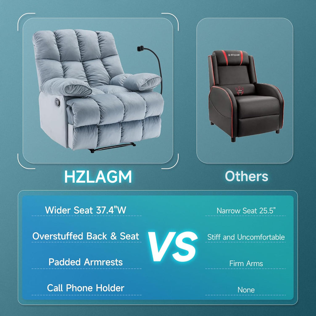 Light Blue Oversized Velvet Recliner Chair K8062