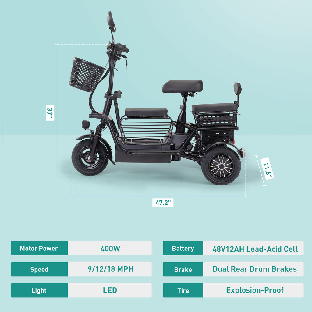 Black Folding Electric Tricycle with 48V 400W Lithium Battery E6976