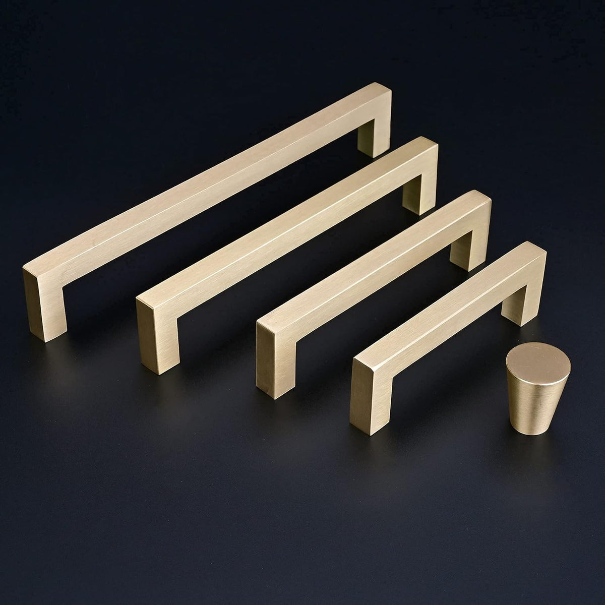 2-Pack Solid Brass Cabinet Handles, Gold Square Bar Cabinet Pulls, 5 Inch Hole Center Q7777