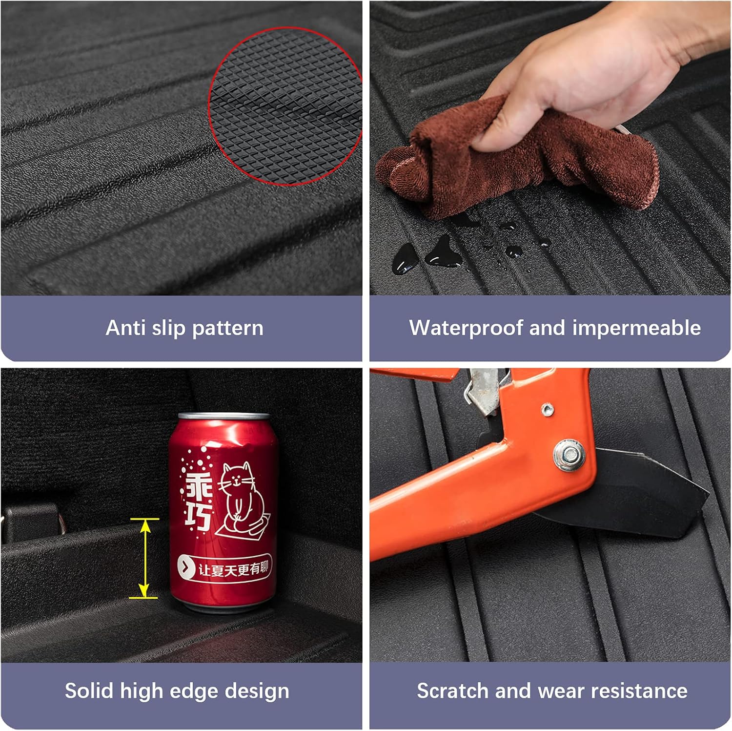 Black TPO All Weather Heavy Duty Waterproof Rear Cargo Tray Trunk Floor Mat Protector E494996