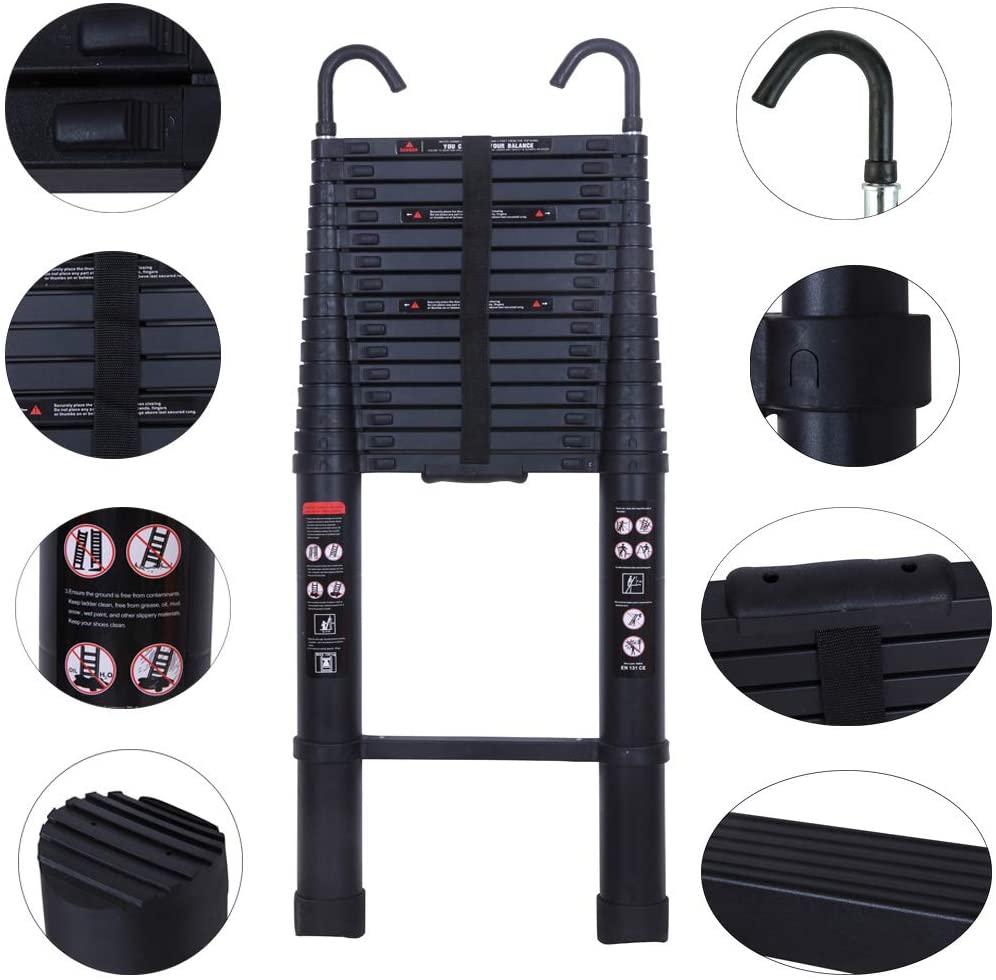 20.3ft Aluminum Telescoping Ladder with 2 Detachable Hook Extension Ladder C79545