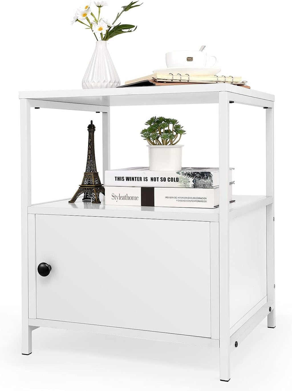 Rustic Brown 3-Tier Nightstand with Steel Frame X286