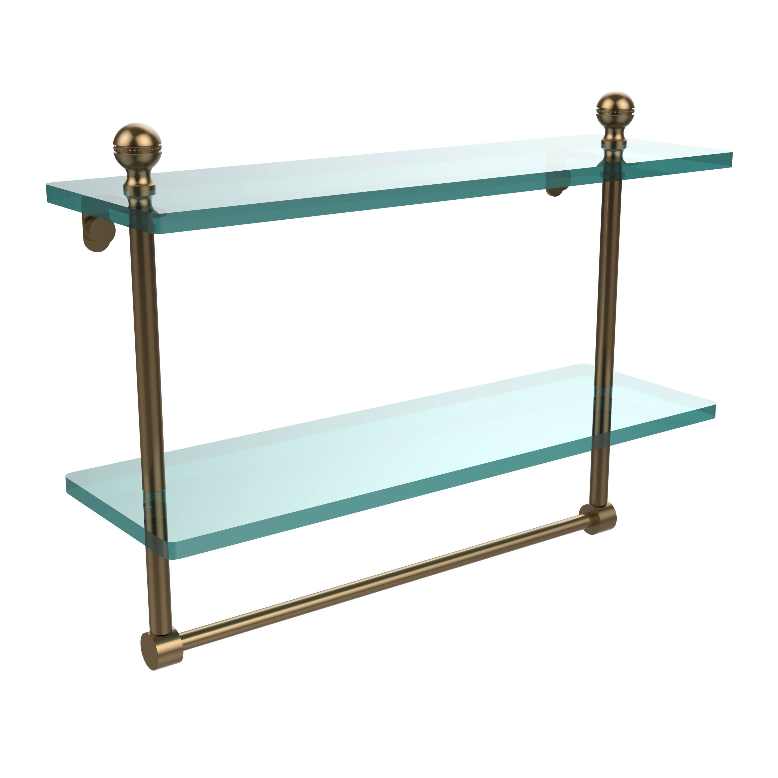 Brushed Bronze Two Tiered Glass Shelf with Integrated Towel Bar A77391