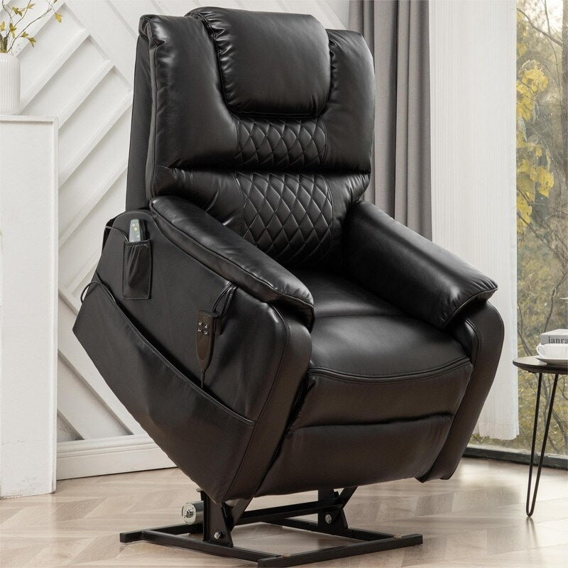 Oversized Dual Motor Lift Recliner Chair with Massage, Heating System Black W25766