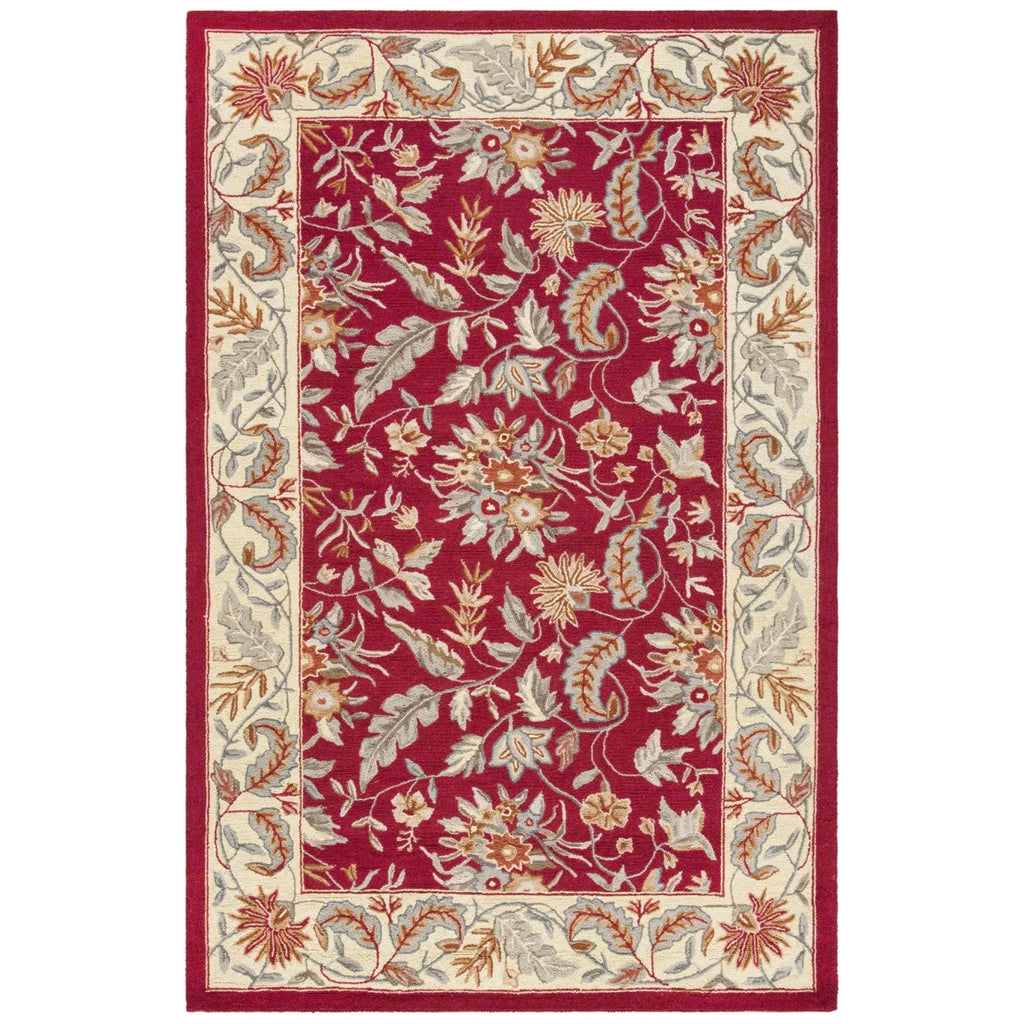 Red Floral Wool Runner Rug B900525