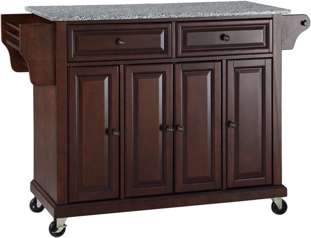 White Full Size Kitchen Cart with Solid Granite Top N1475