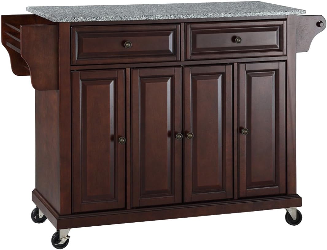 White Full Size Kitchen Cart with Solid Granite Top N1475