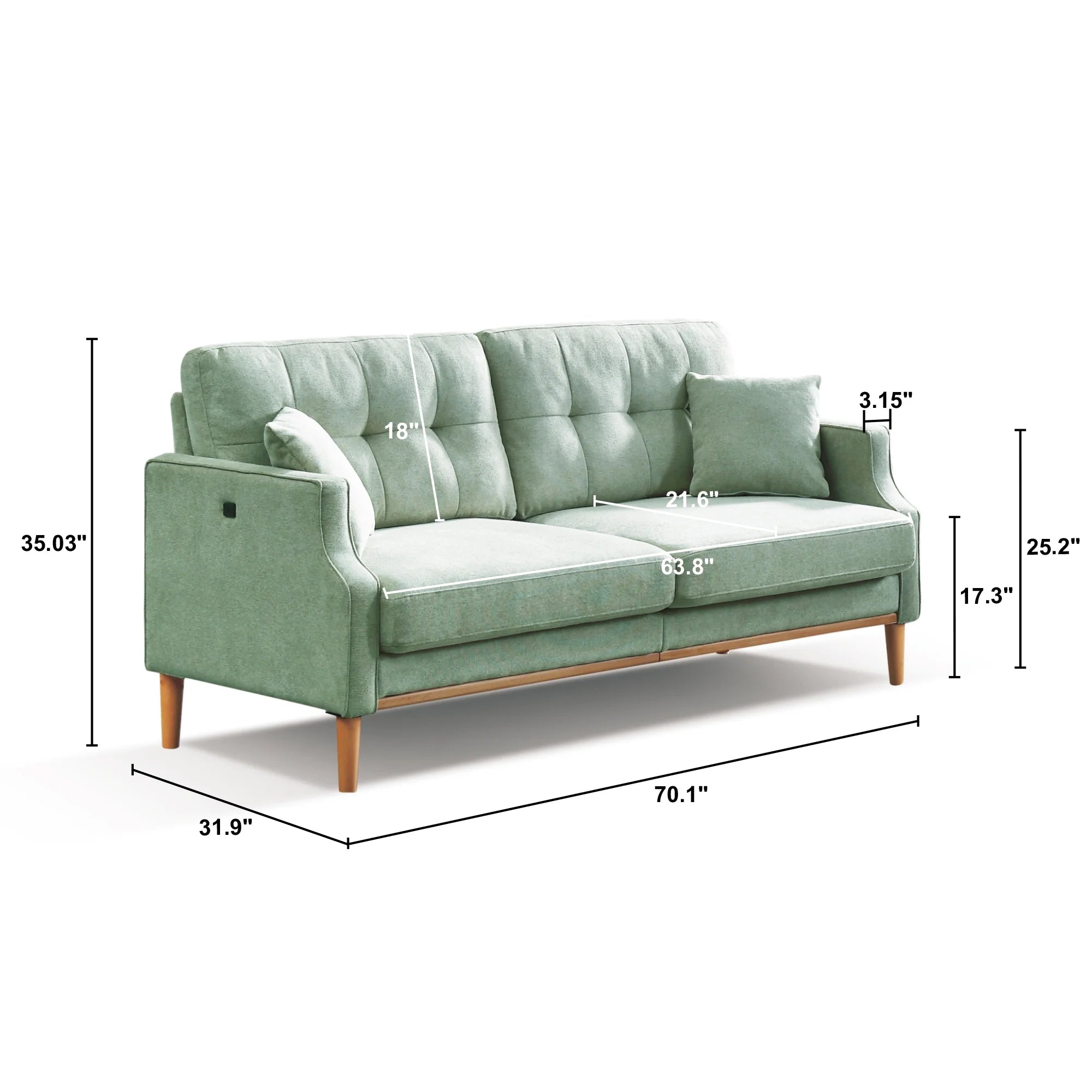3 Seater Sofa with Waterproof Fabric and USB Charge Port G583