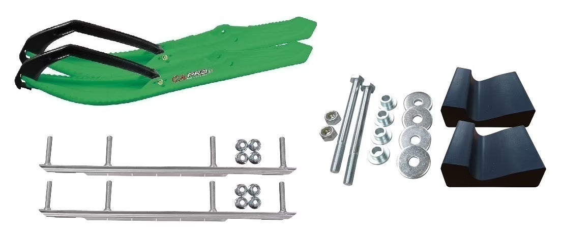 Green Snowmobile Skis with 9" Shaper Bars Complete Kit Z130052