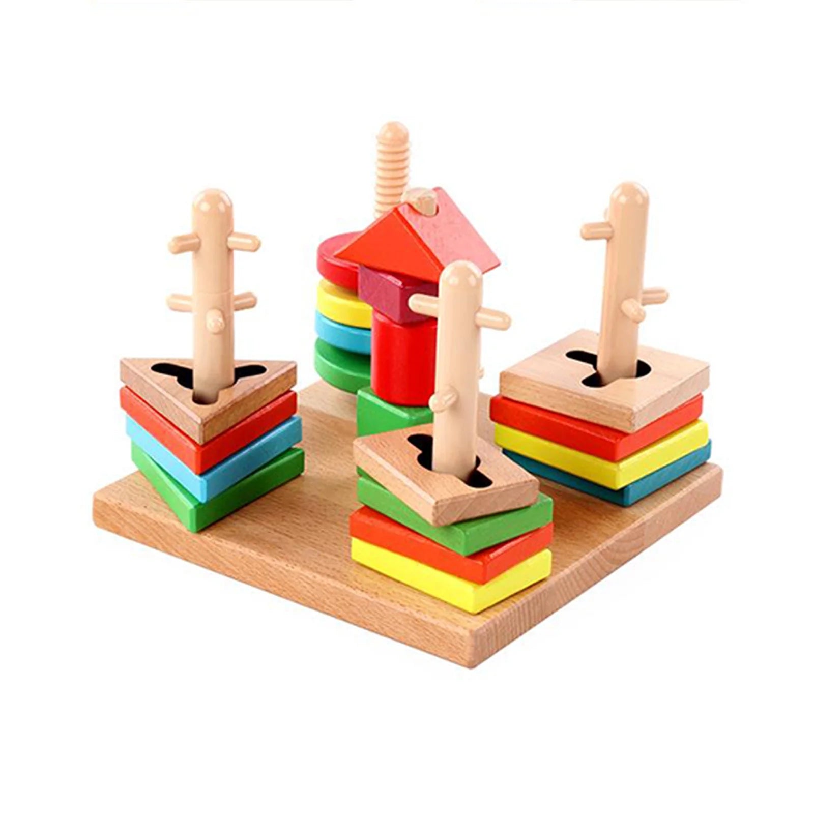 Wooden Geometric Shape Building Blocks Toys F912