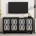 Black 4-Door Mirror Hollow-Carved Buffet Cabinet with Adjustable Shelves W9644