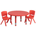 Red Round Plastic Height Adjustable Activity Table Set with 2 Chairs K261