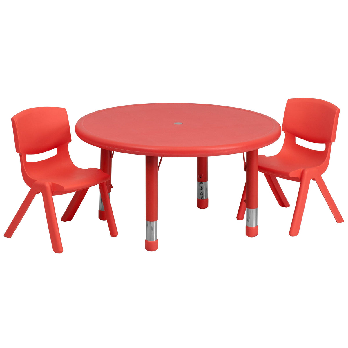 Red Round Plastic Height Adjustable Activity Table Set with 2 Chairs K261