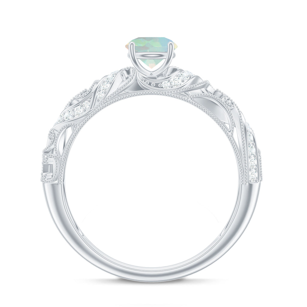 3/4 CT Ethiopian Opal and Diamond Solitaire Engagement Ring, 925 Sterling Silver, US 4.00 U18401