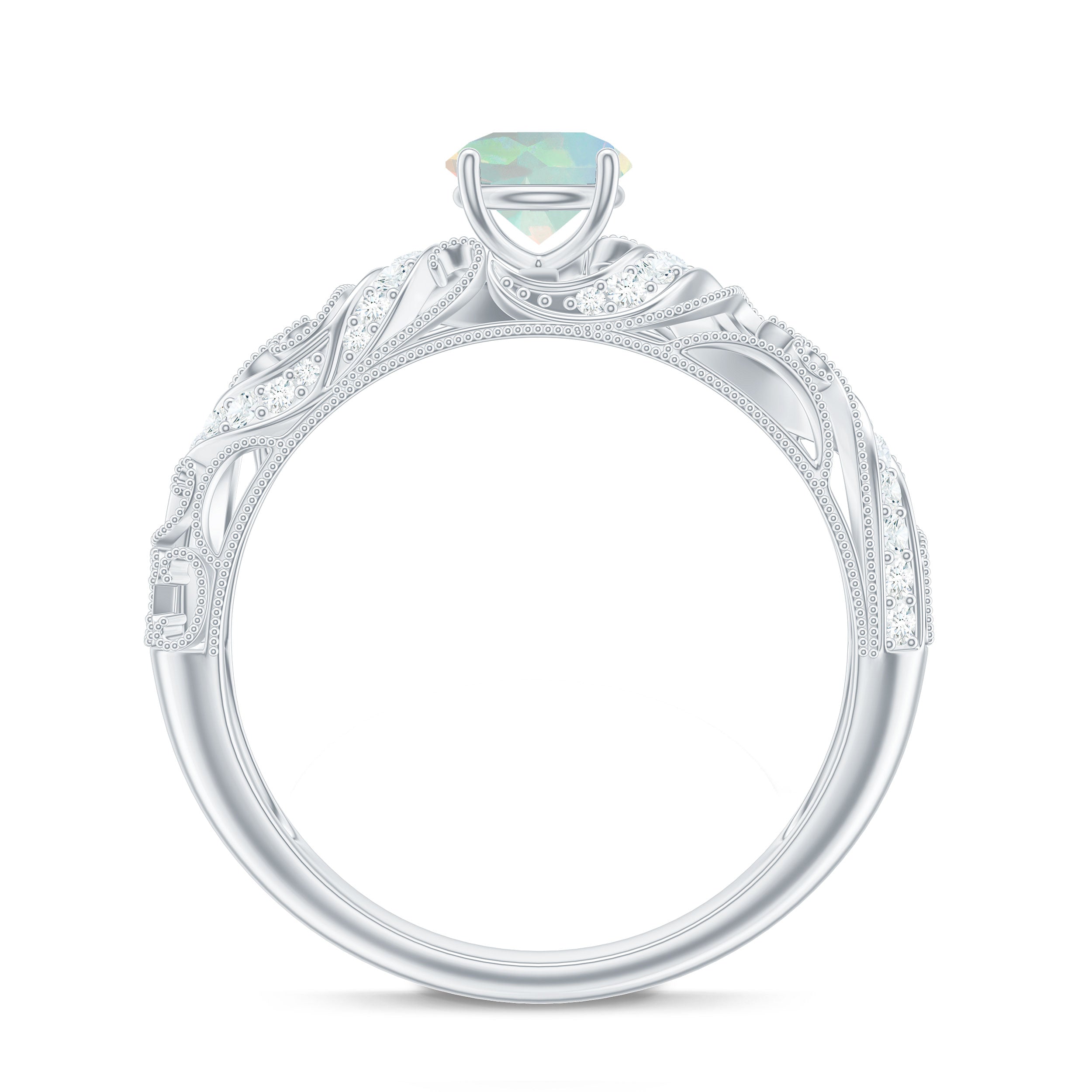 3/4 CT Ethiopian Opal and Diamond Solitaire Engagement Ring, 925 Sterling Silver, US 4.00 U18401
