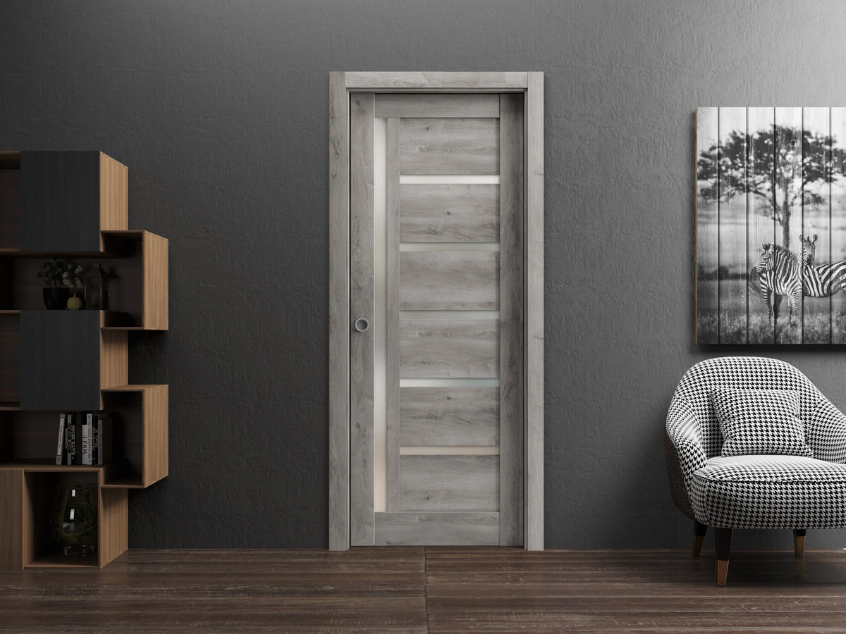 Sliding French Pocket Door 24 x 96 inches with Frosted Glass Solid Wood Interior Doors S138