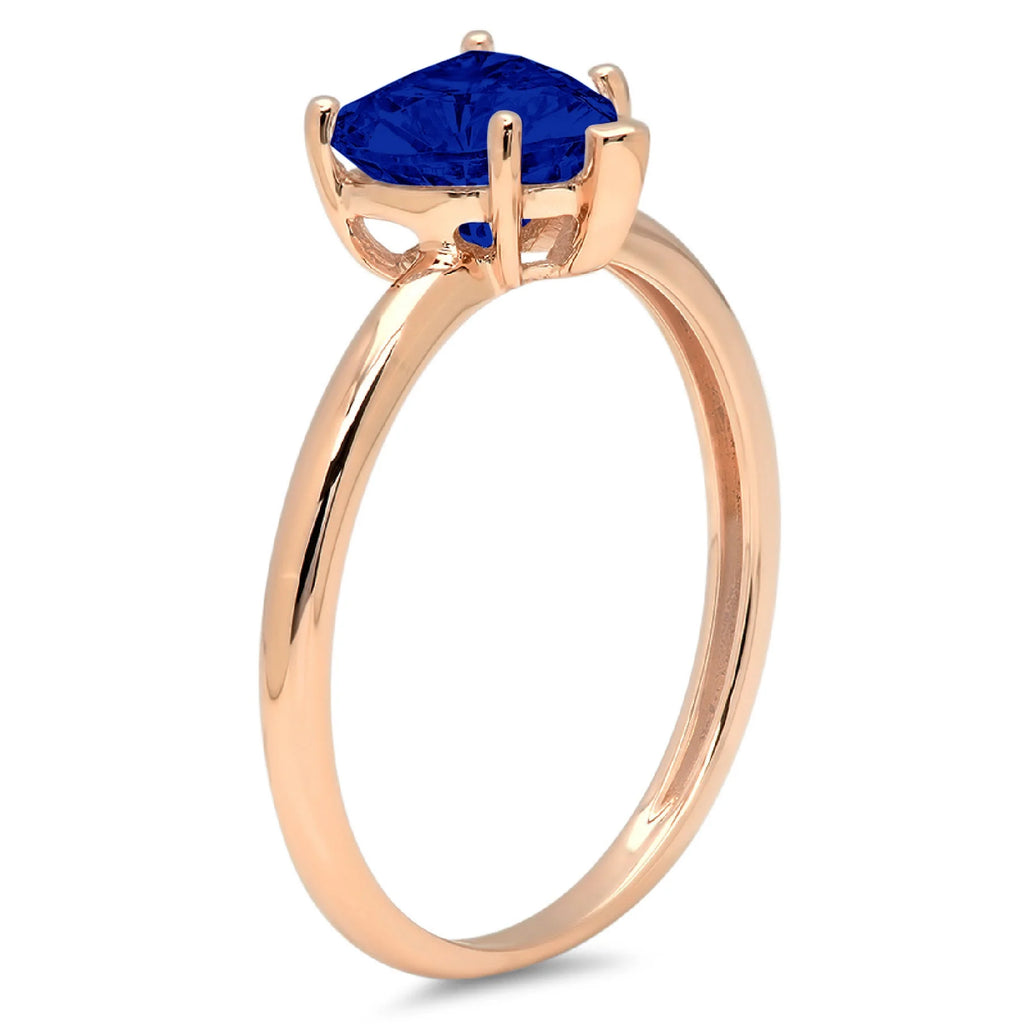 Heart Cut Simulated Blue Sapphire 14k Rose Gold Ring Size 10.5 U758147