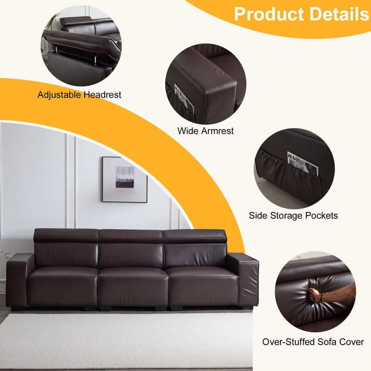 Retro PU Three-Seater Sofa Brown X372