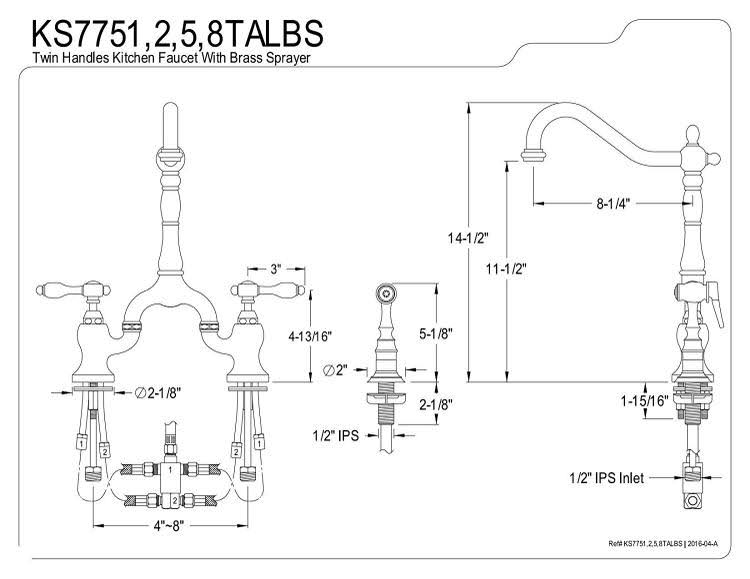 Oil Rubbed Bronze Bridge Kitchen Faucet with Brass Sprayer Z619538