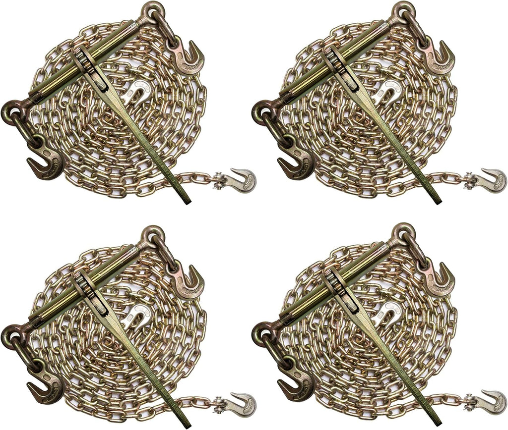 (4pk) 6,600lbs Safe Working Load Chain and Binder kit with 3/8"X20' G70 Chain and Ratchet Load Binders H943