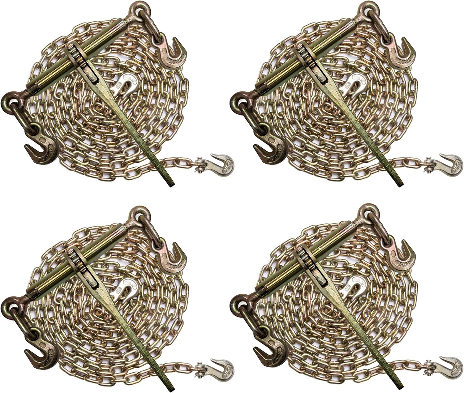 (4pk) 6,600lbs Safe Working Load Chain and Binder kit with 3/8"X20' G70 Chain and Ratchet Load Binders H943