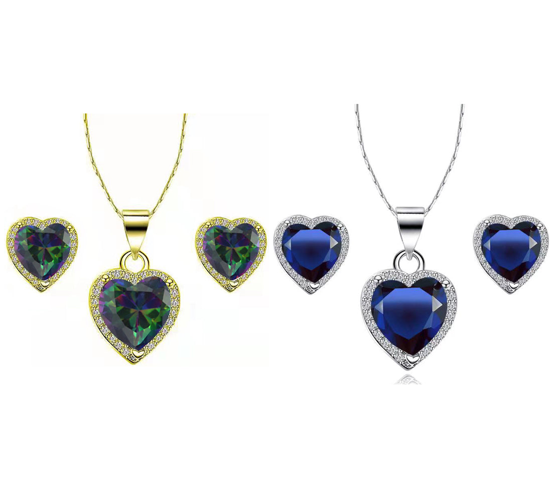 24k Yellow and White Gold Alexandrite and Blue Sapphire Necklace Set 18 inch D209596