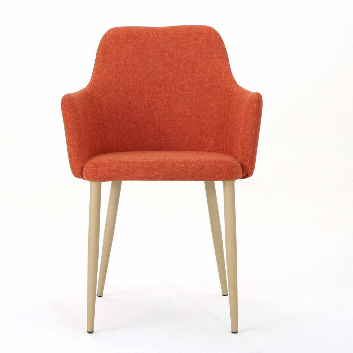 Muted Orange Fabric Dining Chair with Light Brown Wood Finished Metal Legs, Set of 2 W97981