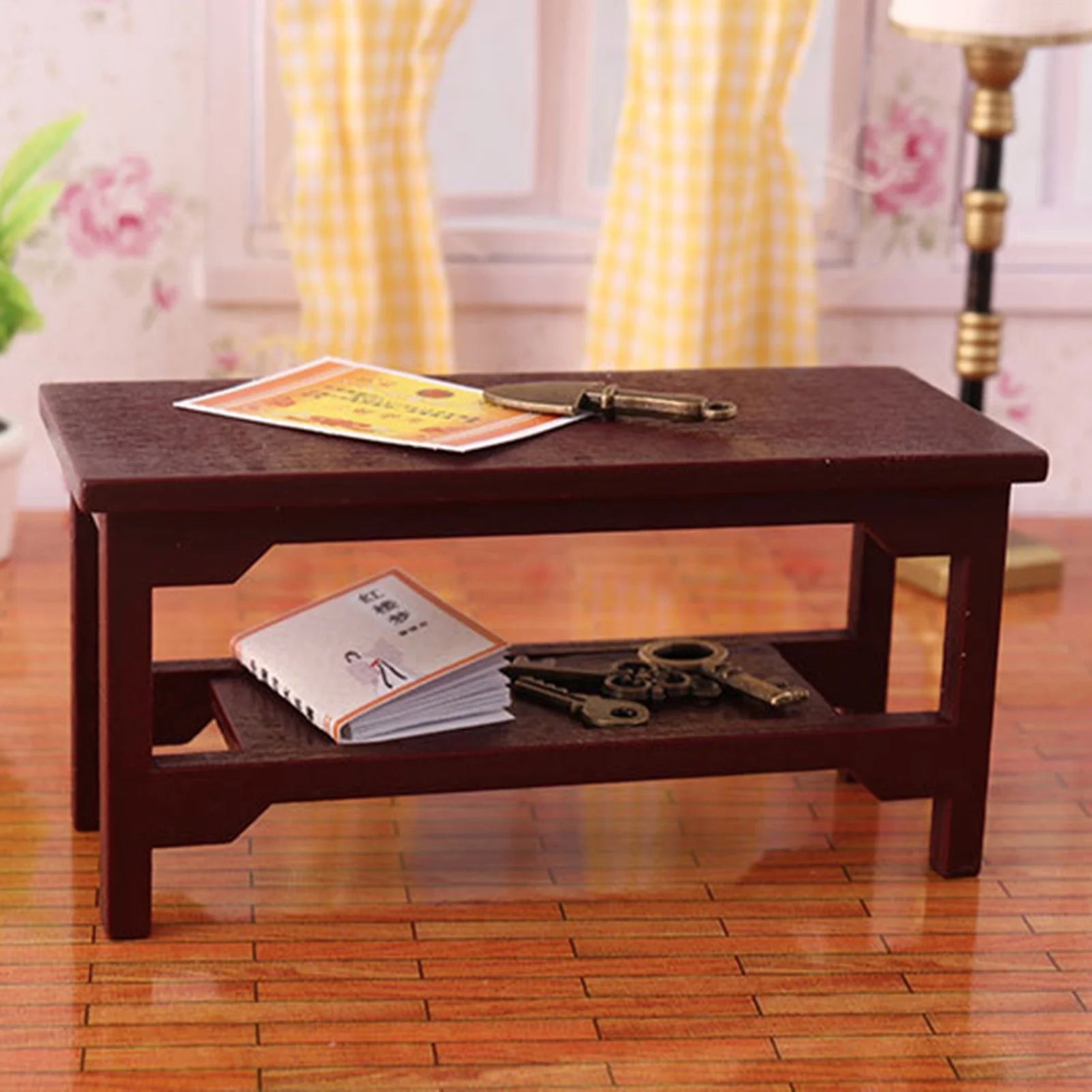 Mini Handmade Retro Wine Red Teatable Dollhouse Furniture Table V5612