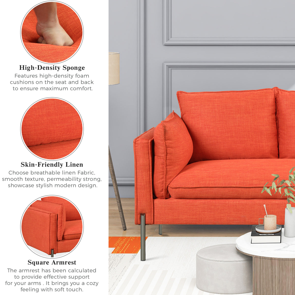 Linen Fabric Loveseat Couch I2794