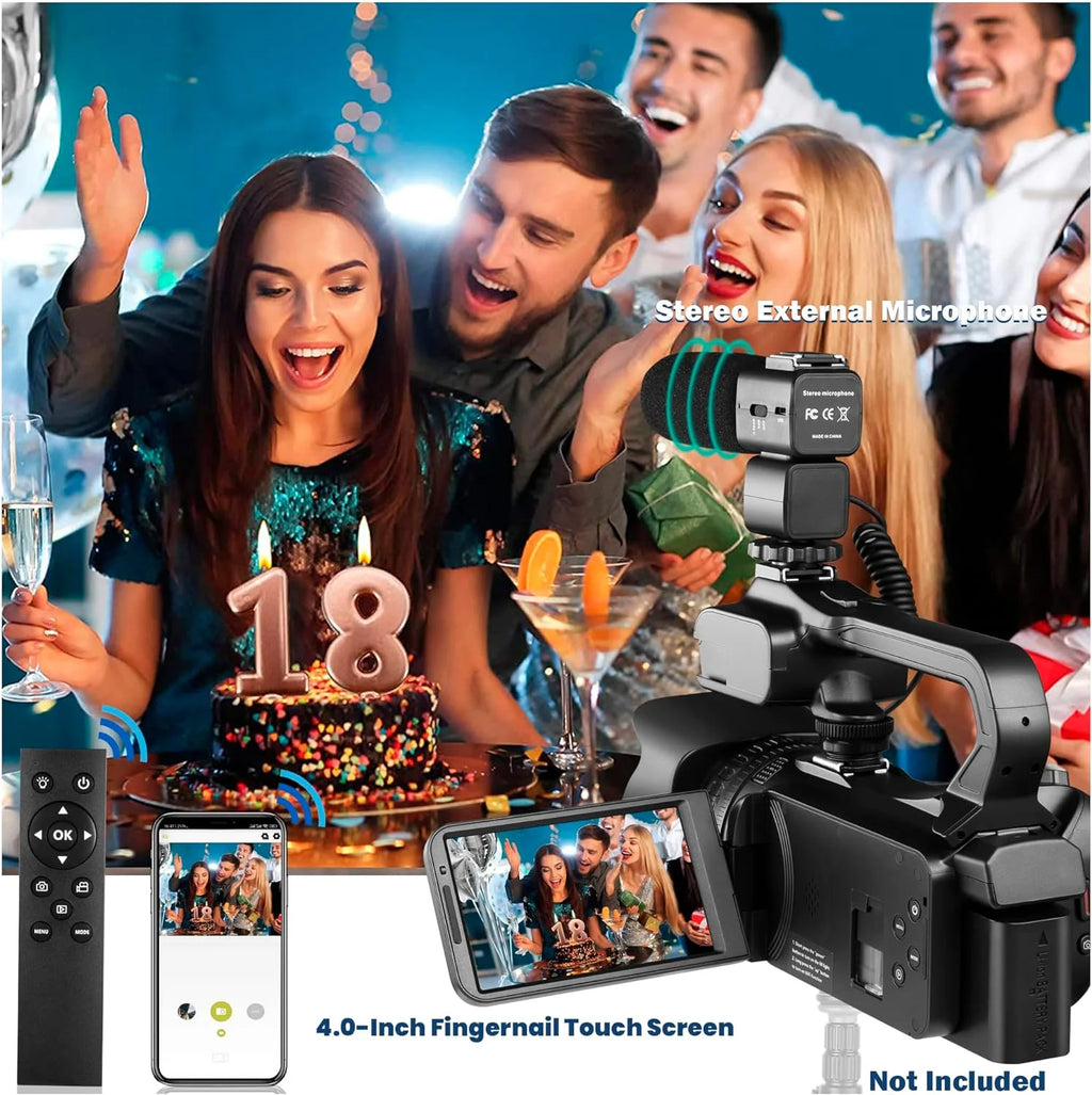 4k Video Camera Camcorder with 18X Digital Zoom, 64MP, 4.0-inch Rotating Touchscreen, 64GB SD Card, Black C864