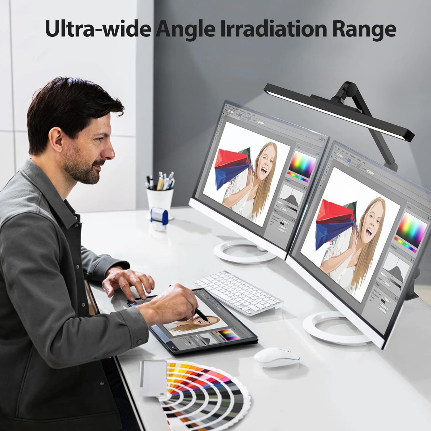 LED Desk Lamp with Clamp, Dimmable Swing Arm, 4 Color Modes K43347