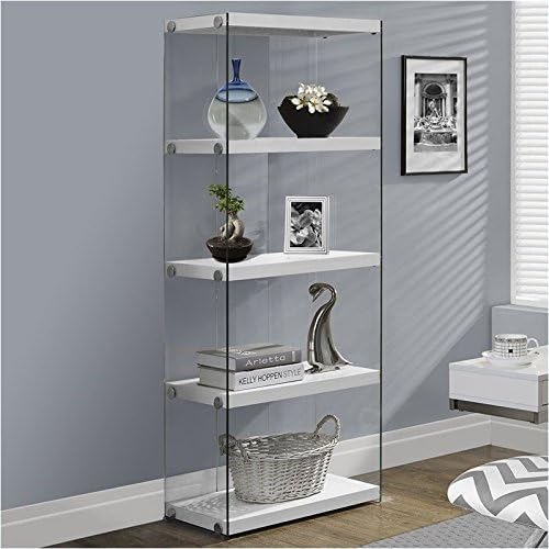 Glossy White 4 Shelf Tempered Glass Bookcase W10530