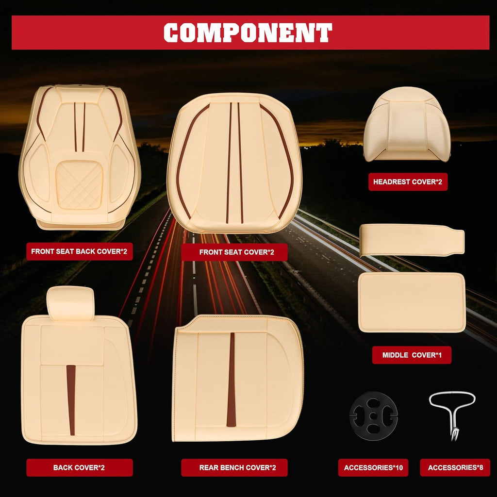 5PCS Water Proof Nappa Leather Car Seat Covers (Full Set, Beige) Y4026