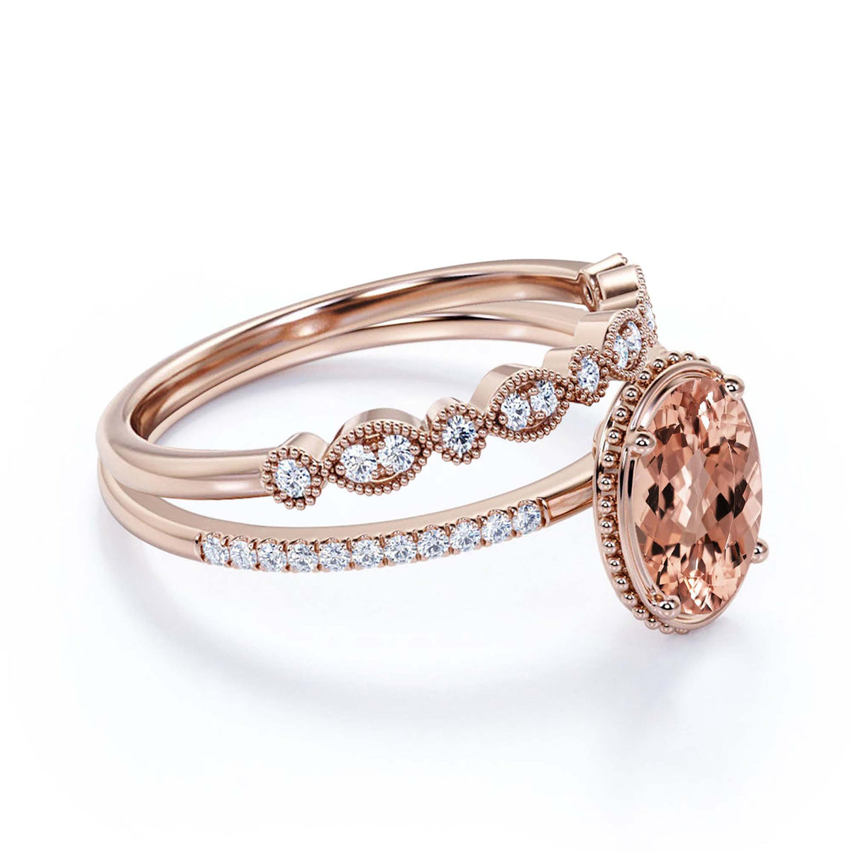 2.00 Carat Oval Cut Morganite And Diamond Moissanite Engagement Ring in 925 Sterling Silver With 18k Rose Gold Plating H622