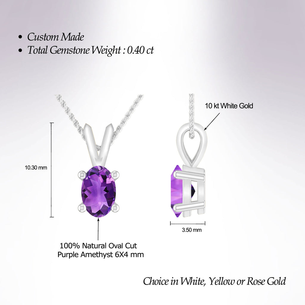 Oval Amethyst 10K White Gold Solitaire Pendant Necklace S162
