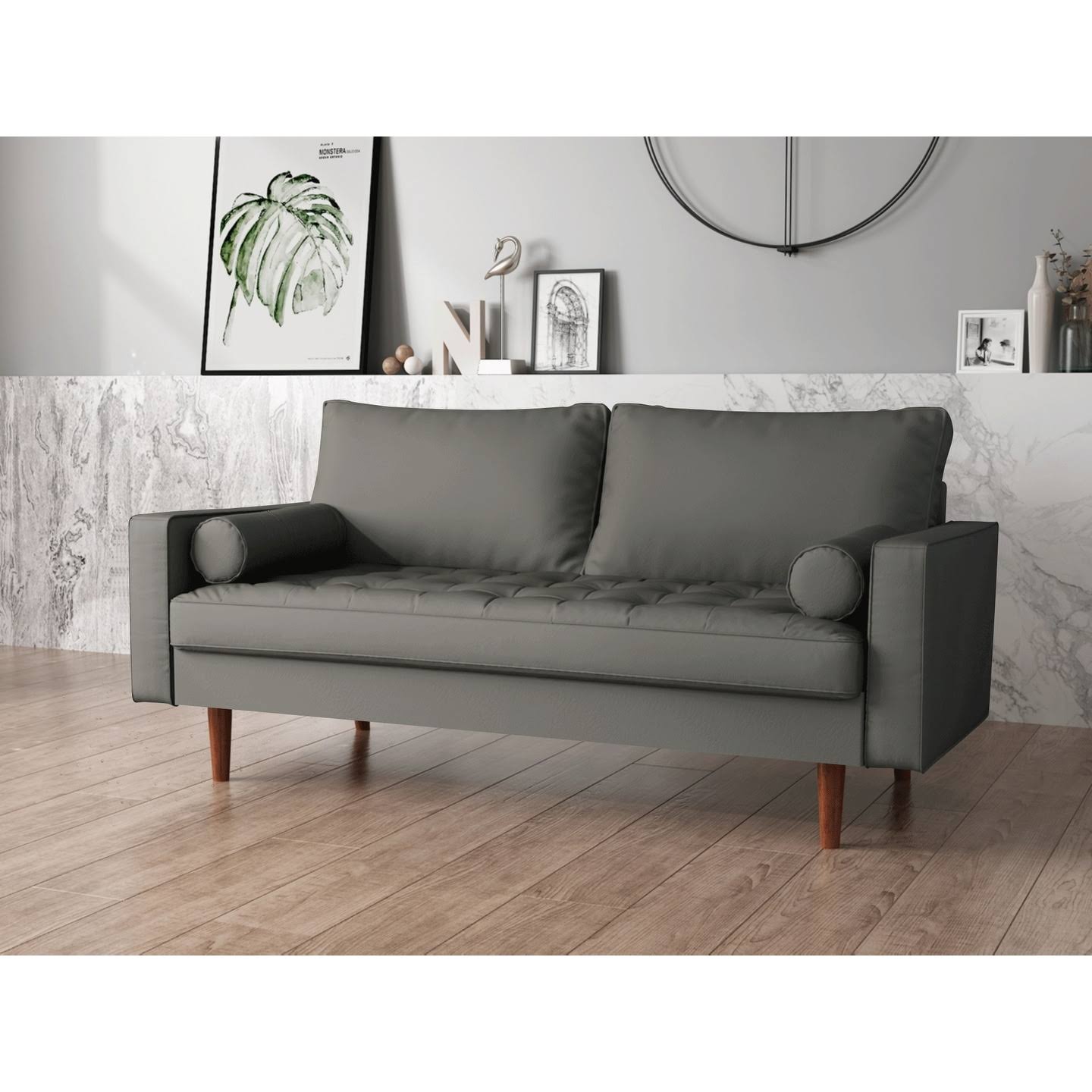 Faux Leather Mid-Century Loveseat R9598