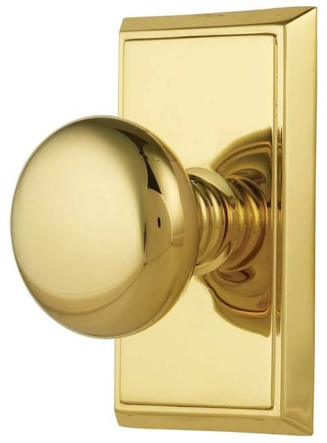 Passage Set Unlacquered Brass Knob with Rectangular Rosette O273