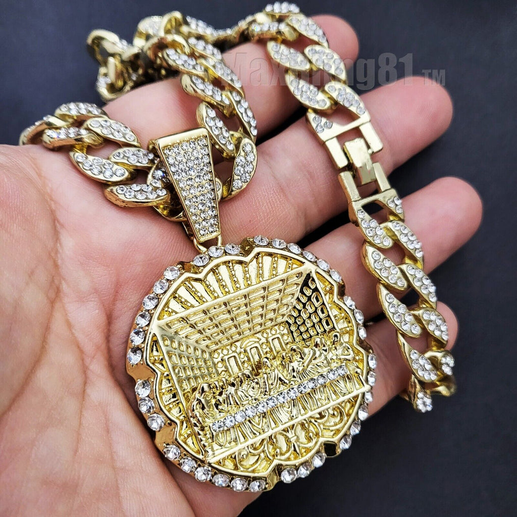Cubic Zirconia Pendant & 15mm Iced Cuban Chain Necklace J6870