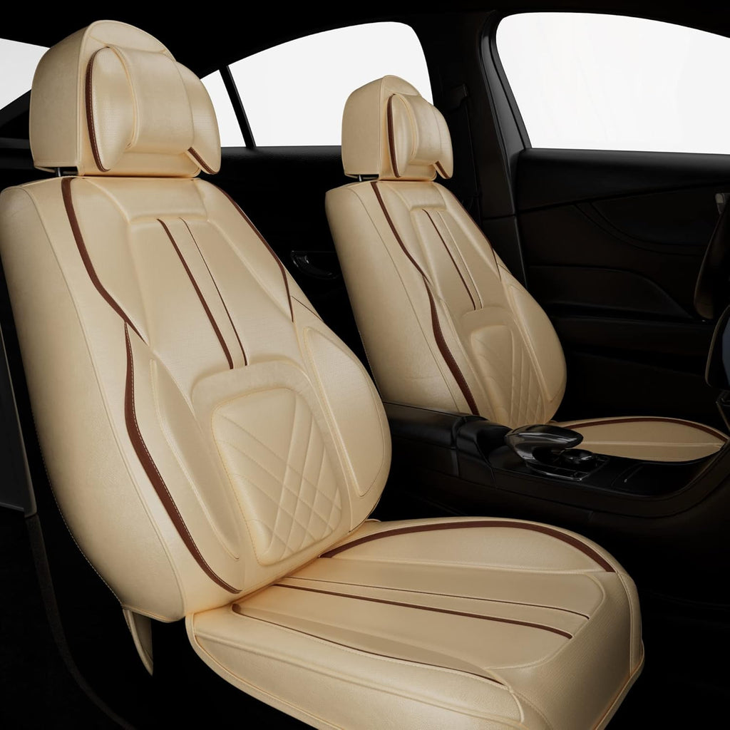 5PCS Water Proof Nappa Leather Car Seat Covers (Full Set, Beige) Y4026