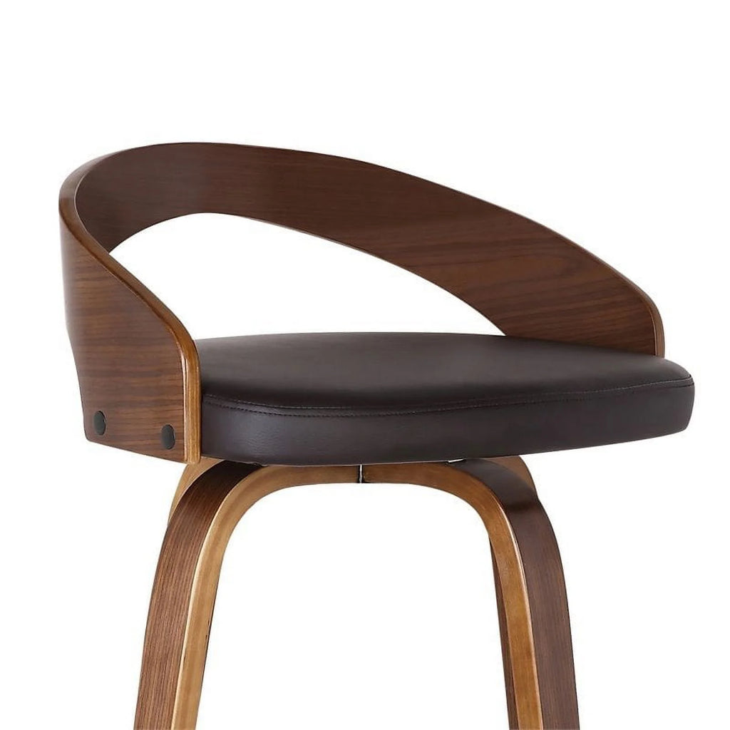 26" Faux Leather Wood Counter Stool in Brown/Walnut E222