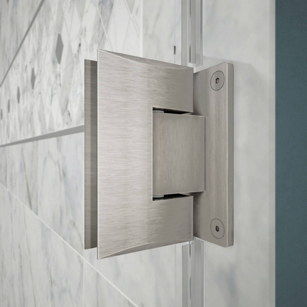 Frameless Hinged Shower Door with Shelves Brushed Nickel Y185294