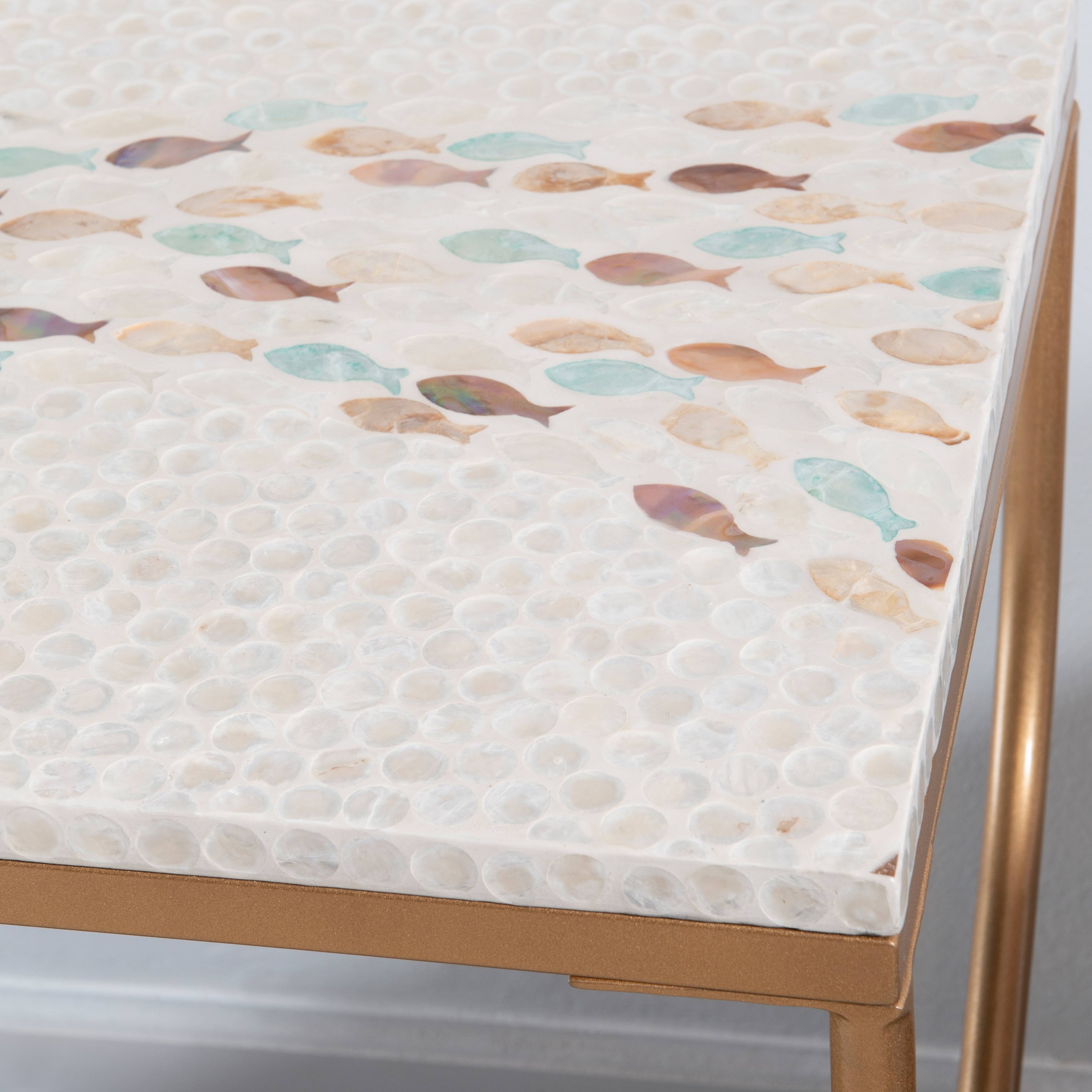 Gold Capiz Fish Mosaic Accent Table D513798