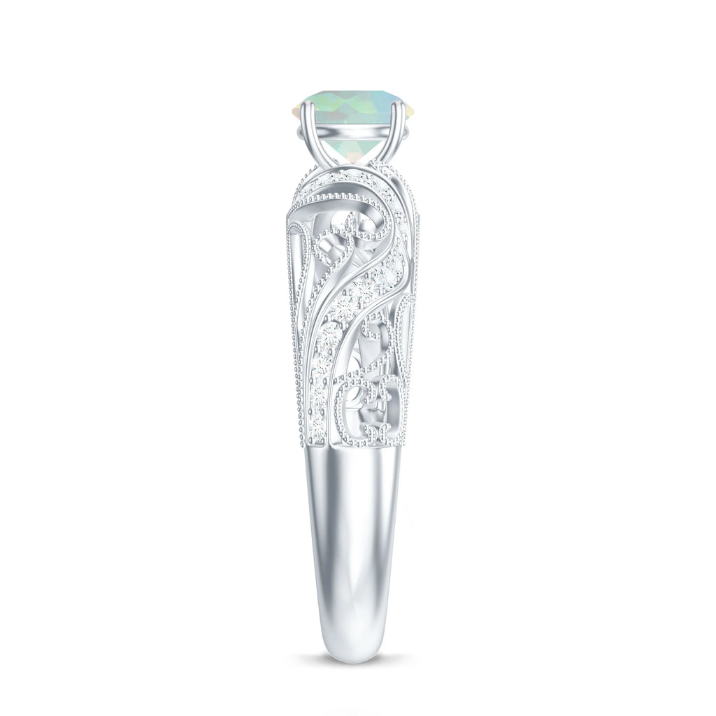 3/4 CT Ethiopian Opal and Diamond Solitaire Engagement Ring, 925 Sterling Silver, US 4.00 U18401