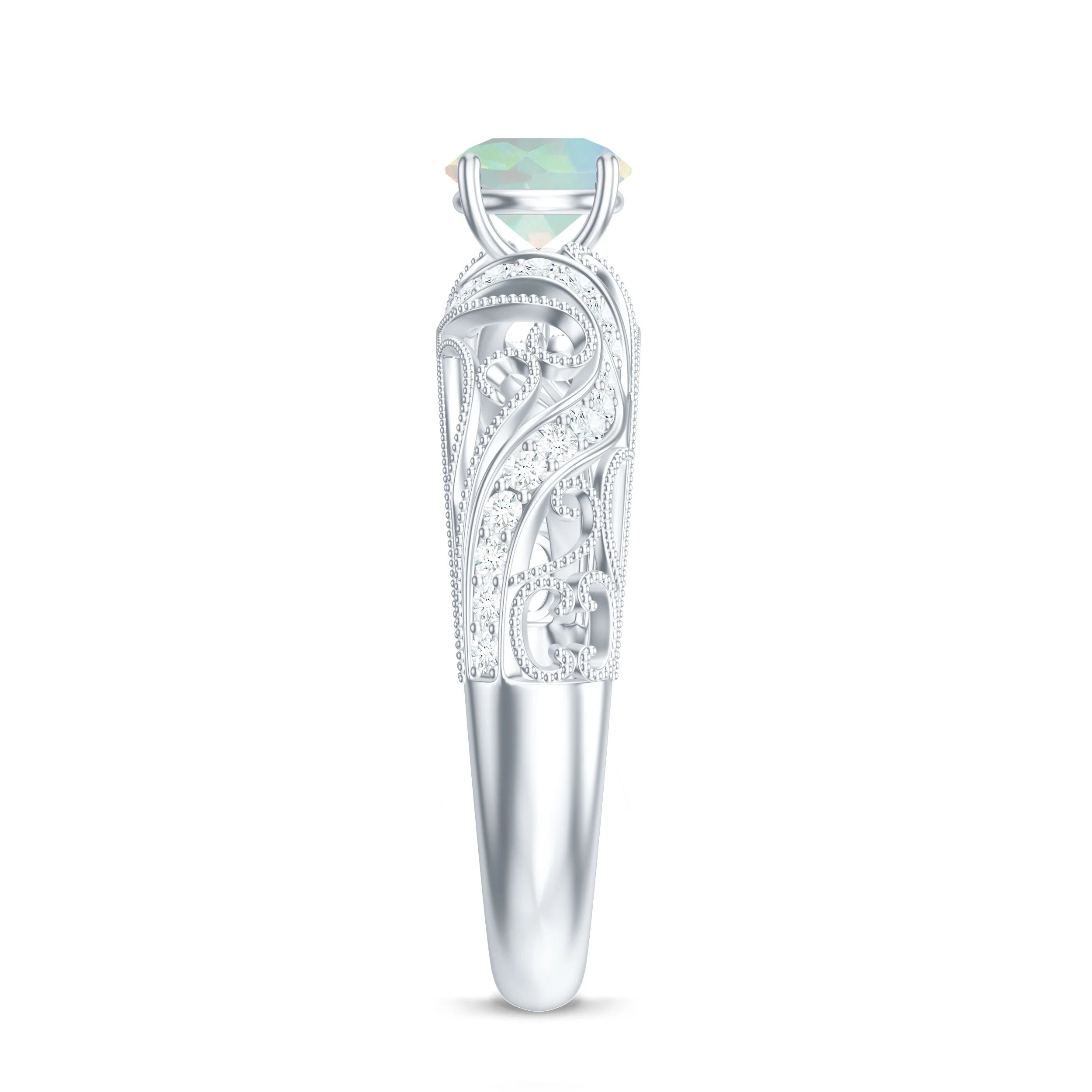3/4 CT Ethiopian Opal and Diamond Solitaire Engagement Ring, 925 Sterling Silver, US 4.00 U18401