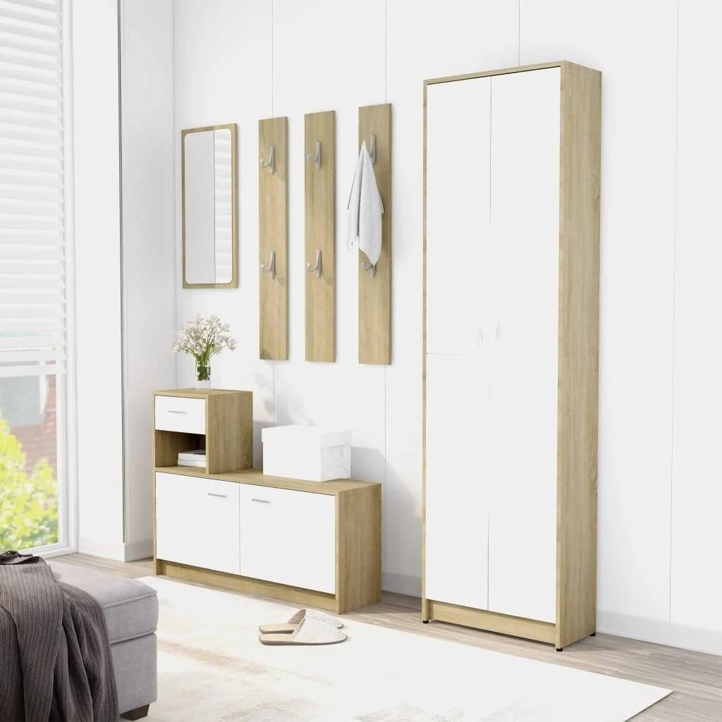 White and Sonoma Oak Hallway Wardrobe Chipboard O760066