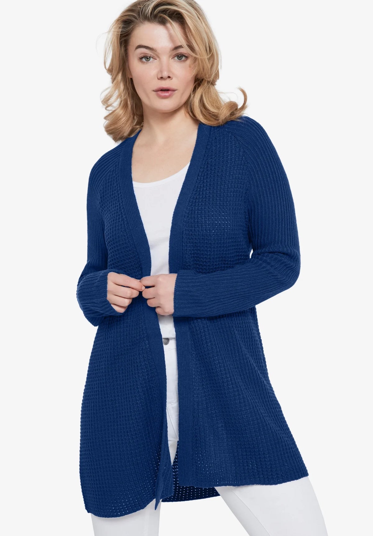 Dusty Purple Plus Size Open Front Waffle Cardigan T278684