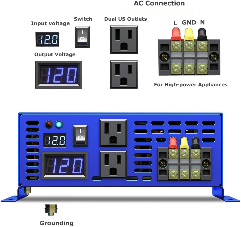 Pure Sine Wave Inverter 3500W 48V to 110V 120V AC with LED Display 2 AC Outlets B973