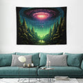 Funny UFO Alien Blue Purple Space Starry Sky Tapestry Wall Hanging R678476